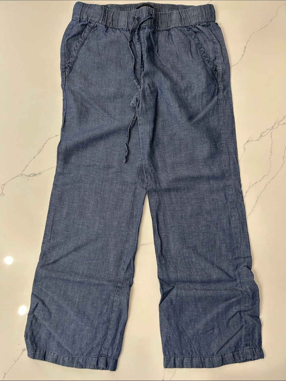 Ann Taylor Linen Blend Wide-Leg Chambray Pants in Denim Blue